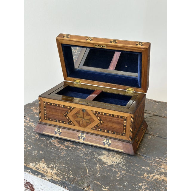 Vintage Parquetry Box With Removable Tray + Velvet Interior, Circa 1920s-30s For Sale - Image 14 of 17