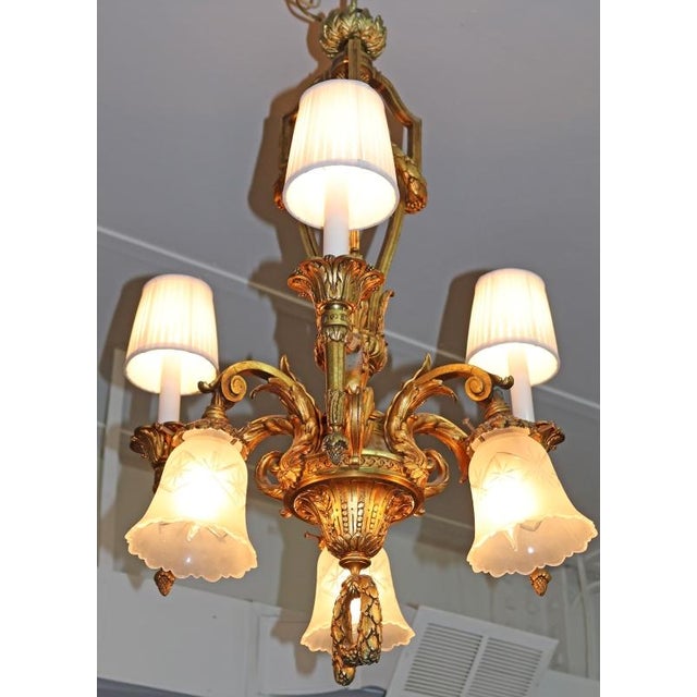 1950s Louis XV French Style Gilt Bronze 6 Light Chandelier For Sale - Image 11 of 15