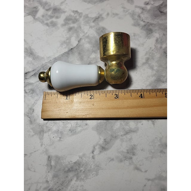 White Vintage Porcelain Brass Bathroom Handle For Sale - Image 8 of 9