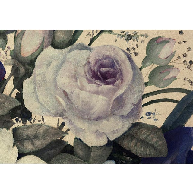 Large Floral Still Life, Oil Painting on Wood Panel, Late 20th Century, Framed For Sale - Image 3 of 7