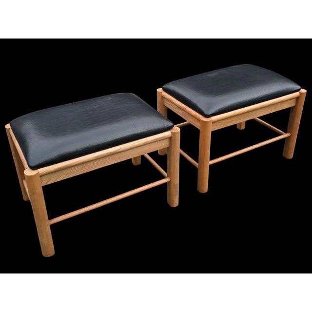 Thomasville Country Collection — Pair of Wood & Embossed Leather Footstools are sophisticated and versatile enough to...