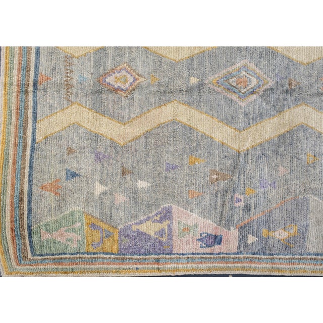 Turkish Oushak Rug Multicolor Handwoven Rug 5'4" X 7'7" This handwoven wool Turkish Oushak rug is a masterful creation,...