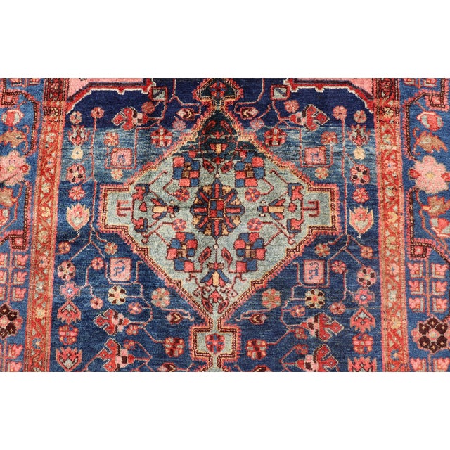 Antique Persian Karajeh Rug With Geometric Medallions in Green, Blue, and Red 5'2 X 7'10 For Sale - Image 12 of 14