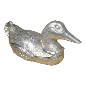 1950s Vintage Pewter Cast Lidded Duck Box Animal Sculpture Mauro Manetti Style