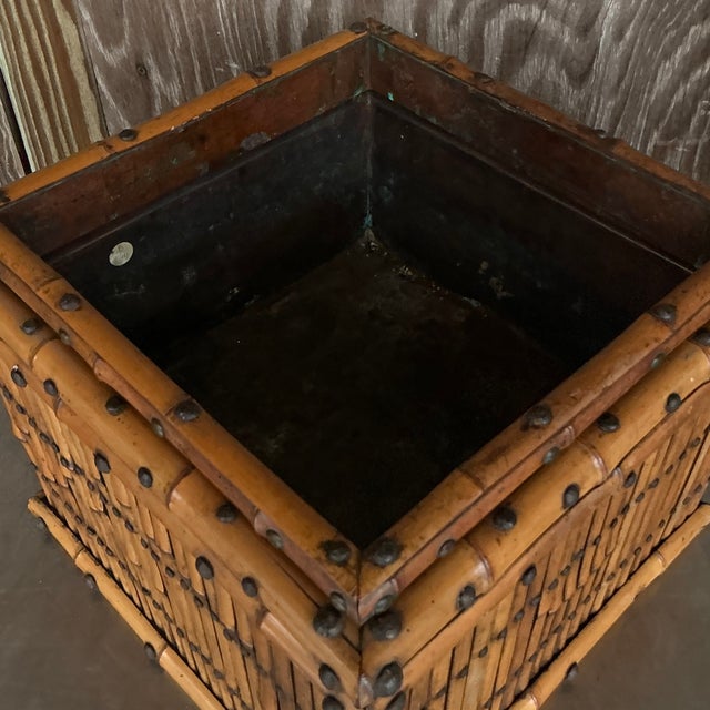 Vintage Coastal Copper Lined Bamboo Planter For Sale In West Palm - Image 6 of 6