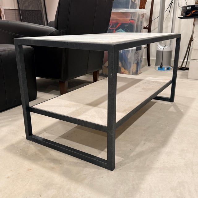 Salvations Burgess Coffee Table A two-tier marble coffee table with iron frame custom-built by Salvations Architectural...