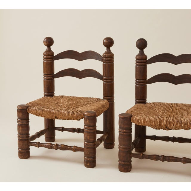 1960s 1960s Charles Dudouyt Brutalist Low Fireside Chairs, Oak and Rush, a Pair For Sale - Image 5 of 9