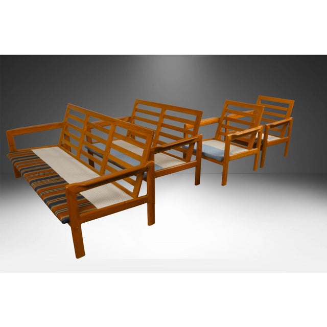 Mid-Century Modern 1970s Danish Modern Teak Room Set Sofa Loveseat and Pair of Armchairs For Sale - Image 3 of 12