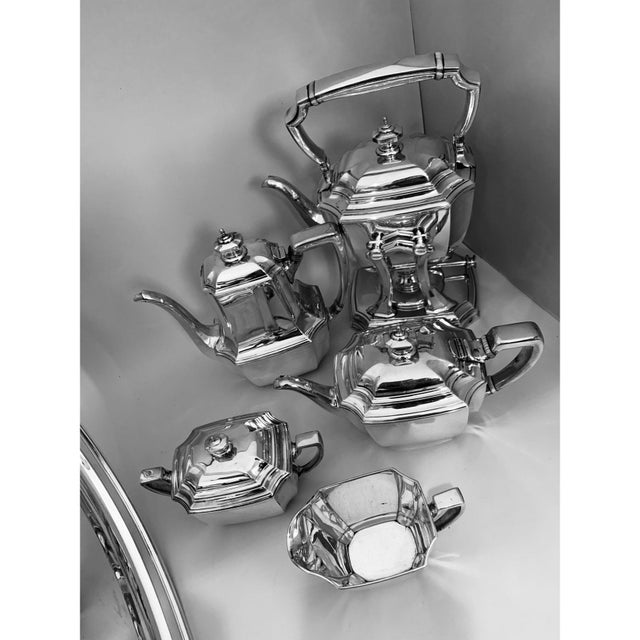 Mid 20th Century Six-Piece Tiffany & Co. Sterling Silver Kettle on Cradle W Serving Tray 7.3 Kg For Sale - Image 9 of 17