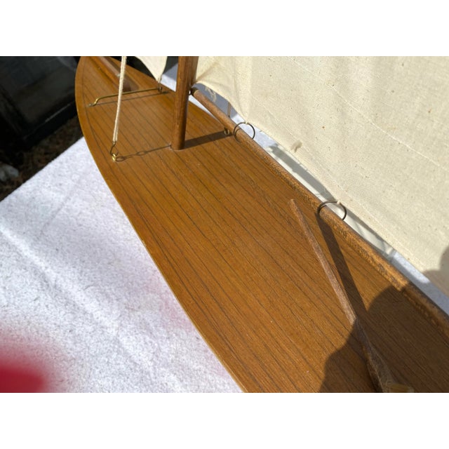 Wood Late 20th Century Decorative Wood Red and White Model Sailboat For Sale - Image 7 of 10