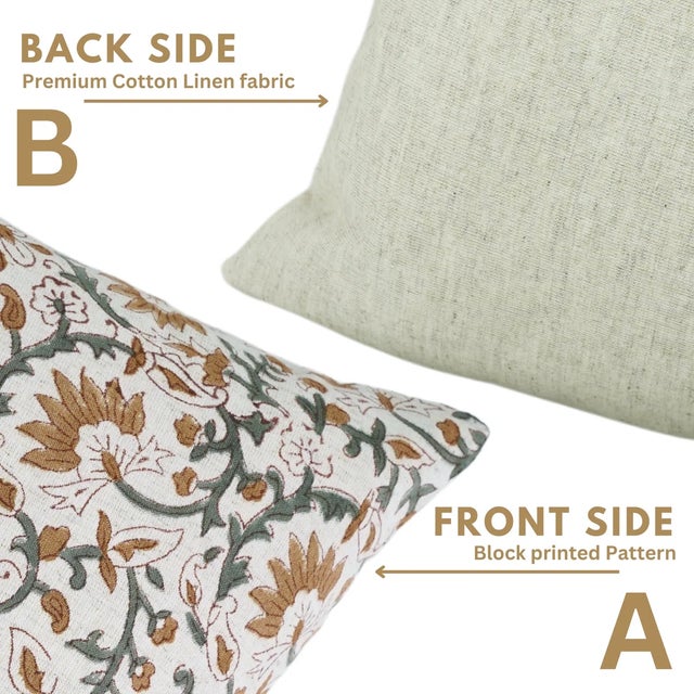 FabDivine Indian Block Print Cushion Cover 14x36 Inch Cotton Linen-Madhav For Sale - Image 4 of 5