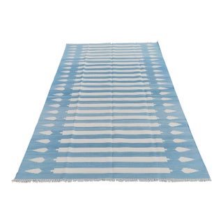 Handmade Cotton Natural Vegetable Dyed Reversible Blue and White Striped Rug - 8'x10' For Sale