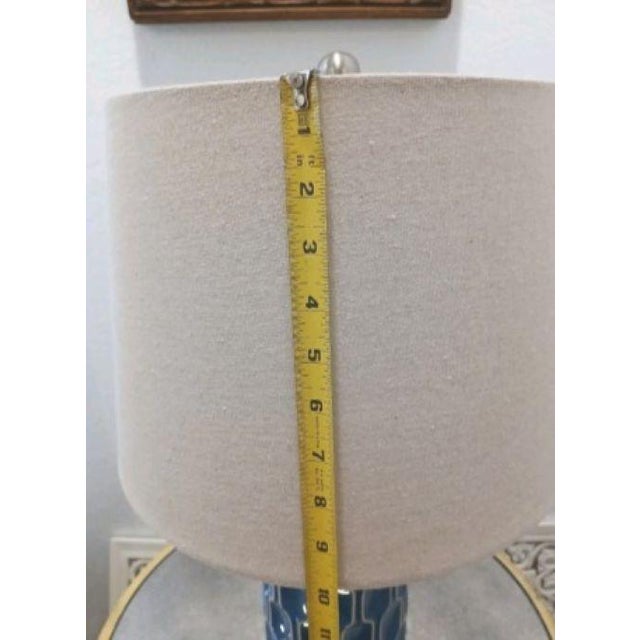 Moroccan Style Lamp Ocean Blue Handpainted Ceramic Bedroom Decor W Shade For Sale - Image 13 of 15