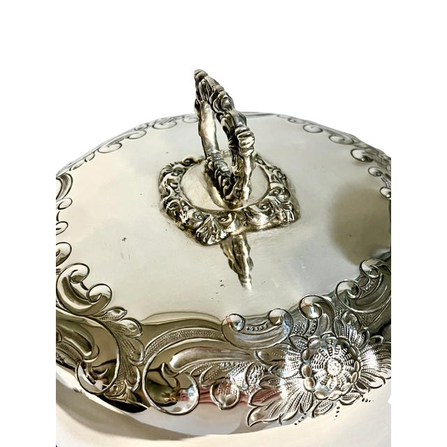 Art Nouveau Antique French Silver Plate Serving Dome With Ornate Floral Detail For Sale - Image 3 of 11