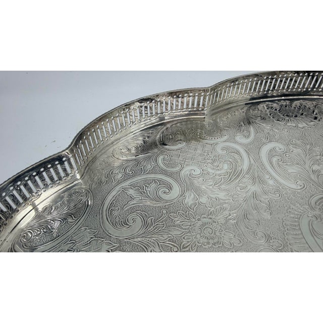 Large English Sheffield Silver Footed Gallery Tray - Engraved For Sale - Image 11 of 12