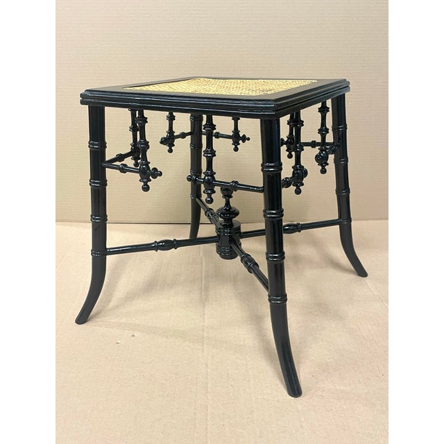 French 19th Century Aesthetic Period Napoleon III Style Turned Faux Bamboo Stool For Sale - Image 3 of 9