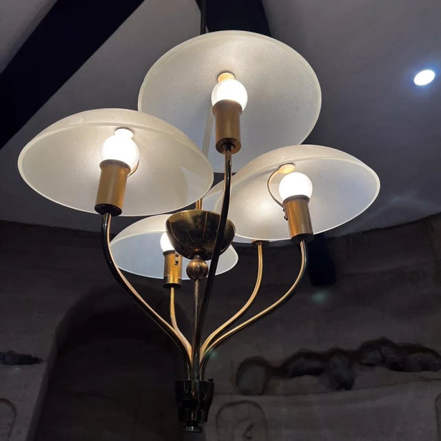 1950s Mid-Century Italian Chandelier Brass Art Glass Florence Italy Luigi Brusotti For Sale - Image 5 of 13