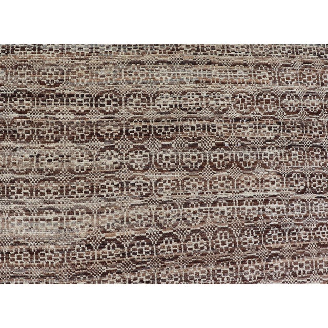 Ivory Modern Hand-Knotted Khotan Rug in Wool With Geometric Design in Brown and Ivory 10'1 X 13'1 For Sale - Image 8 of 12