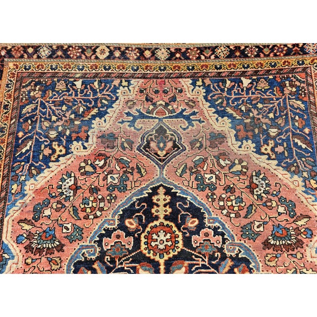 Vintage Farahan Sarouk Rug, Hand-Knotted Wool, Floral Pattern, Rust Red & Blue, 5x7 For Sale - Image 10 of 17