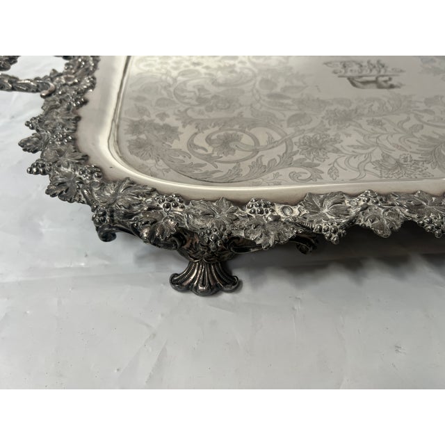 Large Silver-Plated Metal Tray, 1800s For Sale - Image 10 of 16