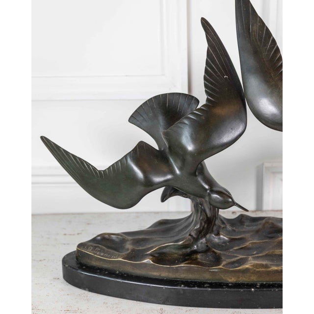 Mid 20th Century Mid 20th Century J.B. Léonard, Two Seagulls in Flight, Art Deco Bronze Sculpture For Sale - Image 5 of 12