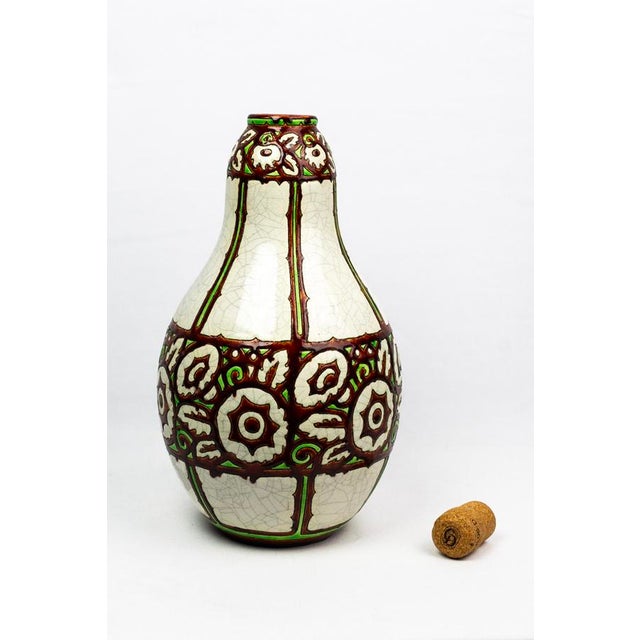 Charles Catteau Art Deco Vase in Crackled Beige Glazed Ceramic with 983 Decoration by Charles Catteau for Boch La Louvière, 1925 For Sale - Image 4 of 12