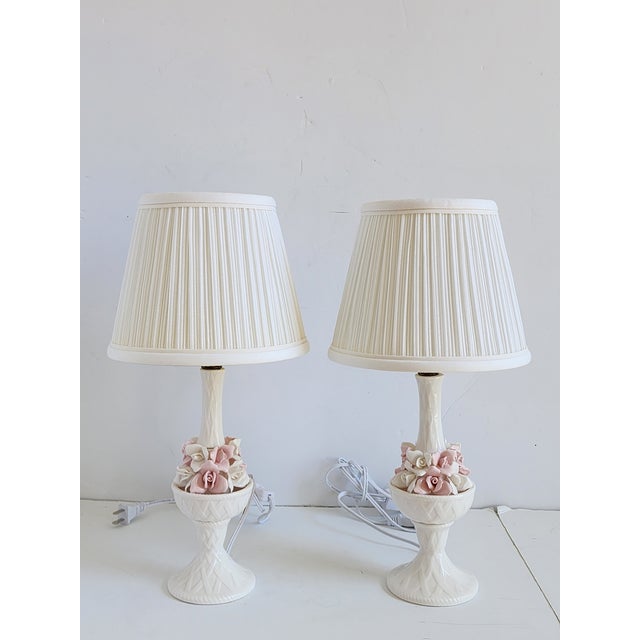 French Provincial Vintage Porcelain Capodimonte Style Porcelain Table Lamps-a Pair For Sale - Image 3 of 12