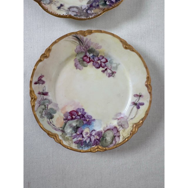 Early 20th Century Pair of Antique Haviland French Provencial Floral Porcelain Gold Rimmed Decorative Plates For Sale - Image 5 of 12