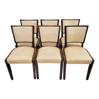 Set of 6 French Art Deco / Mid-Century Modern Ebonized Oak Dining Chairs For Sale