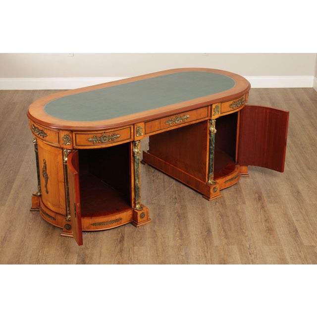 Classical Revival Walnut Ormolu Mounted Desk With Leather Top For Sale - Image 12 of 18