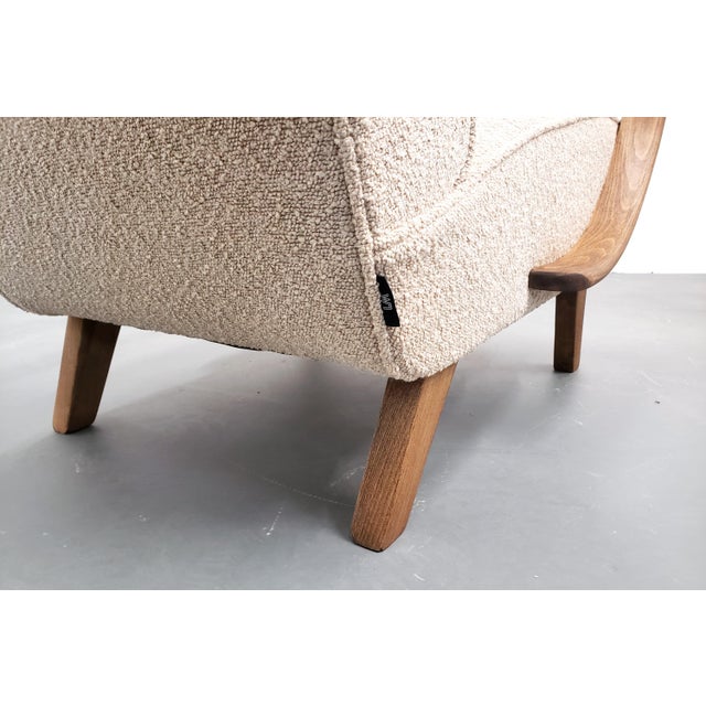 Beige Vintage Bentwood Lounge Chair in Beige Boucle by Jindrich Halabala, 1930 For Sale - Image 8 of 11