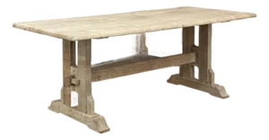 Vintage Rustic European Stripped Oak Trestle Dining Table