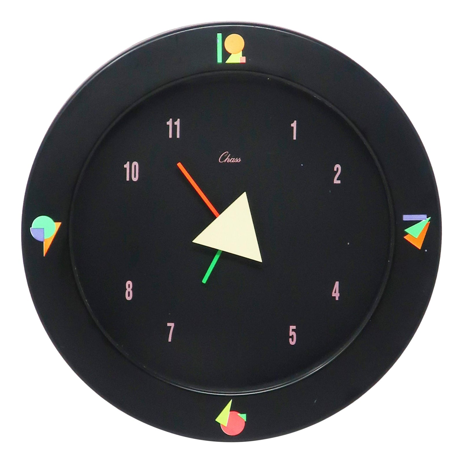 1980s Black Postmodern Wall Clock by Chass | Chairish
