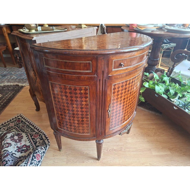 Italian Half-Moon Inlaid Cabinet with Bronze Friezes, 1960s For Sale - Image 14 of 18
