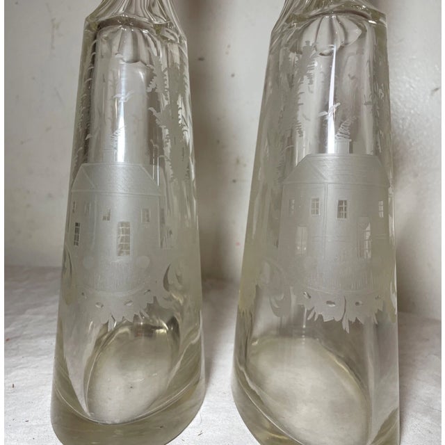 Large Antique Nautical Sailboat Cut Glass Crystal Liquor Decanter Bottles - a Pair For Sale - Image 14 of 17