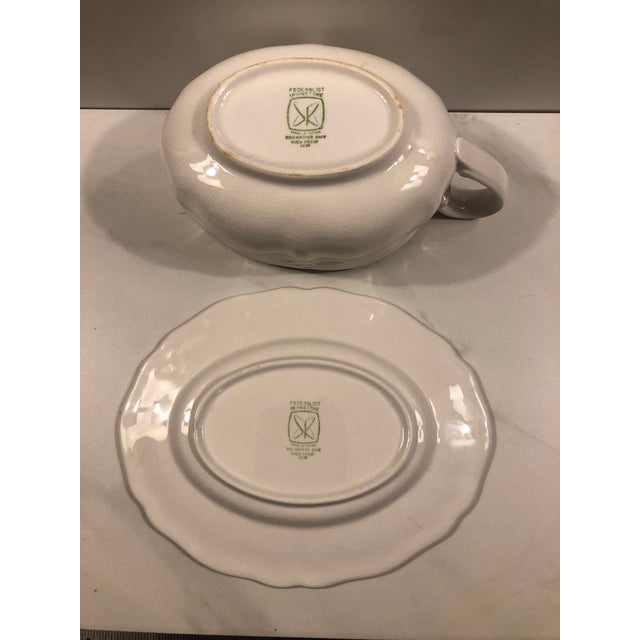 1950s White Federalist Ironstone Gravy Boat and Saucer For Sale - Image 9 of 12