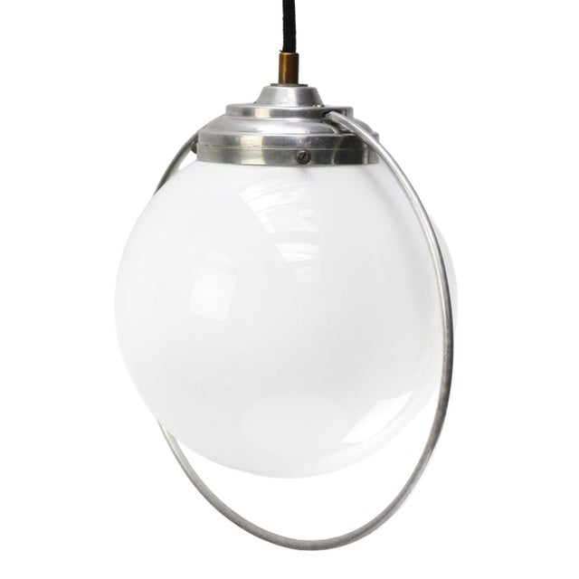 Opaline glass pendant Aluminium top and grip ring 2 meter black flex, including length adjustable mechanism Diameter globe...