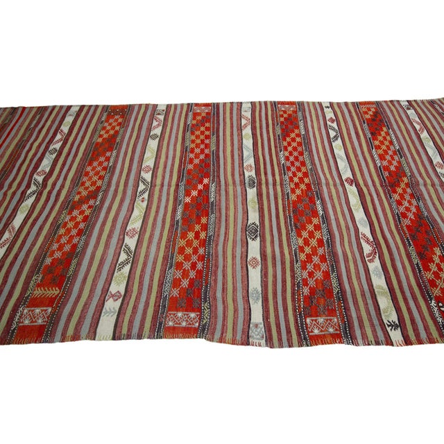 Vintage Embroidered Turkish Kilim Rug For Sale - Image 4 of 7
