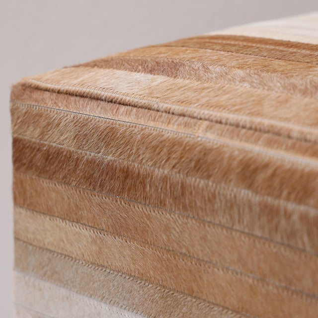 Handmade Cowhide Leather Ombre Ottoman Pouf 18x18x18 in Gradient Beige Brown For Sale In San Francisco - Image 6 of 7
