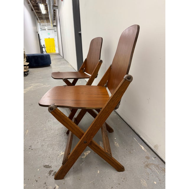 Pair 1940s American Seating Company Wood Folding Chairs Excellent Condition For Sale - Image 4 of 11