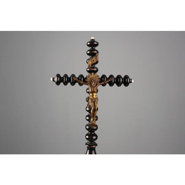 Antique French Wood and Brass Crucifix, 1800s For Sale - Image 6 of 14