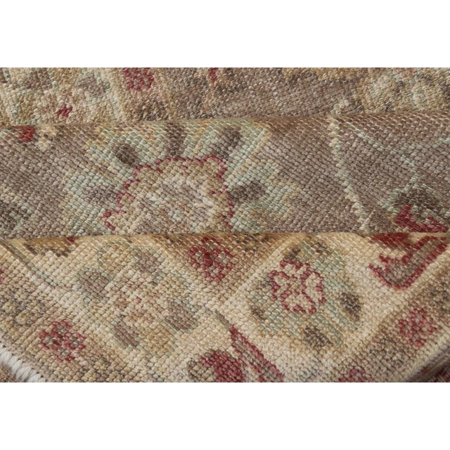 Red Long Turkish Oushak Runner With All-Over Design in Light Brown, Tan & Red For Sale - Image 8 of 10