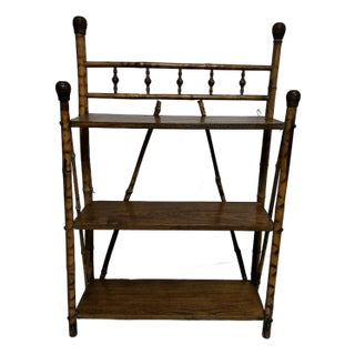 Antique Scorched Bamboo 3 Shelf Etagere For Sale