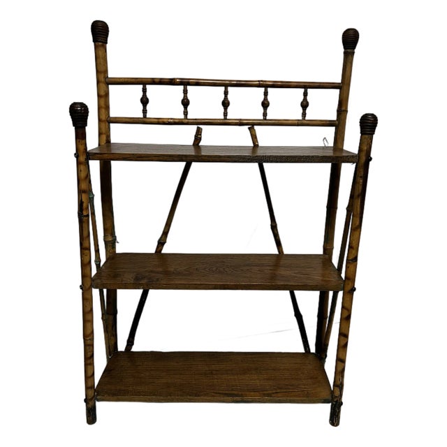 Antique Scorched Bamboo 3 Shelf Etagere For Sale