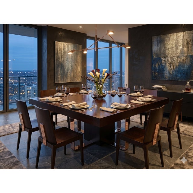Brown Large Square Dining Table in Wood and Steel, 1970s For Sale - Image 8 of 9