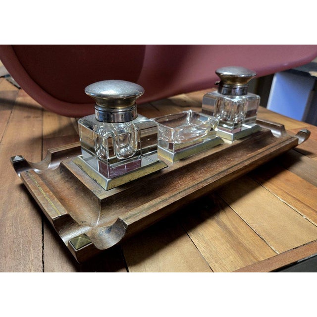 Wood English Inkwell in Mahogany with Gilt Brass Trim, 1890s, Set of 2 For Sale - Image 7 of 8