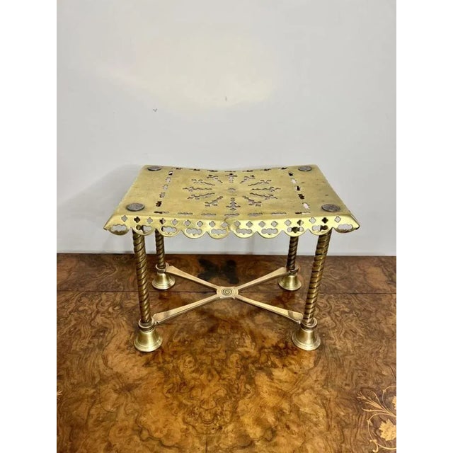 Gold Large Antique Edwardian Brass Trivet, 1900 For Sale - Image 8 of 8