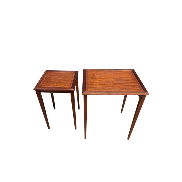 Vintage Mahogany Nesting Tables Gold Inlay Refinished Mid Century Lb Van Server For Sale In Miami - Image 6 of 10