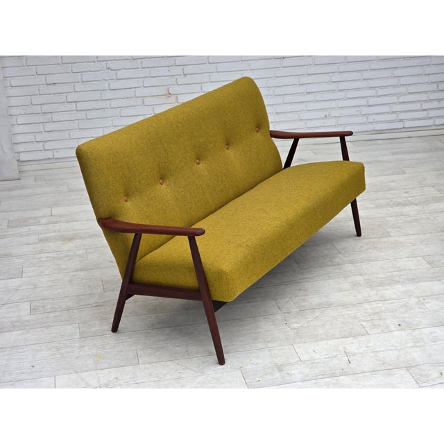 1960s Vintage Danish Two-Seater Sofa in Furniture Wool and Teak Wood, 1960s For Sale - Image 5 of 18