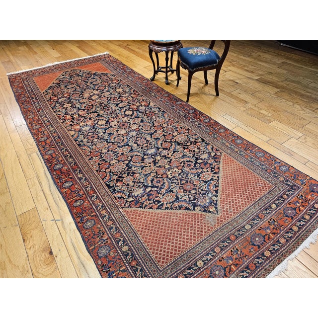 French Country Vintage Persian Malayer Gallery Rug, Handwoven Allover Herati Pattern, Navy Blue & Red, 5’ X 13’ For Sale - Image 3 of 12